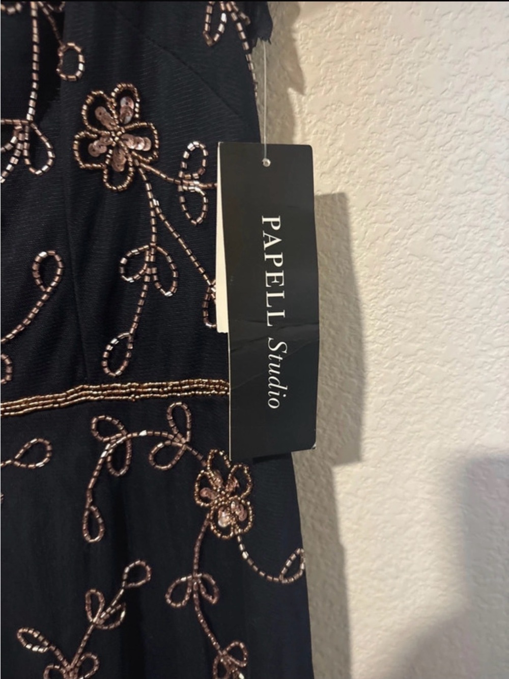 Adrianna Papell Navy Maxi Dress with Rose Gold Embroidery - Picture 4 of 7